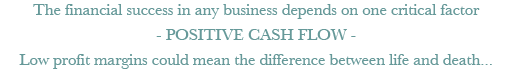 The financial success in any business depends on one critical factor - POSITIVE CASH FLOW. With a low profit margin, that could mean the difference between life and death...